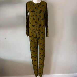 Arborist Olive Green Cotton Onesie | Cozy Lounge Jumpsuit Unisex Large